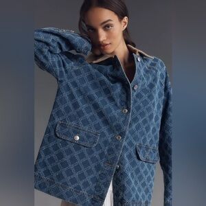 NWT Anthropologie Avec Les Filles Diamond Pattern Denim Barn Jacket
